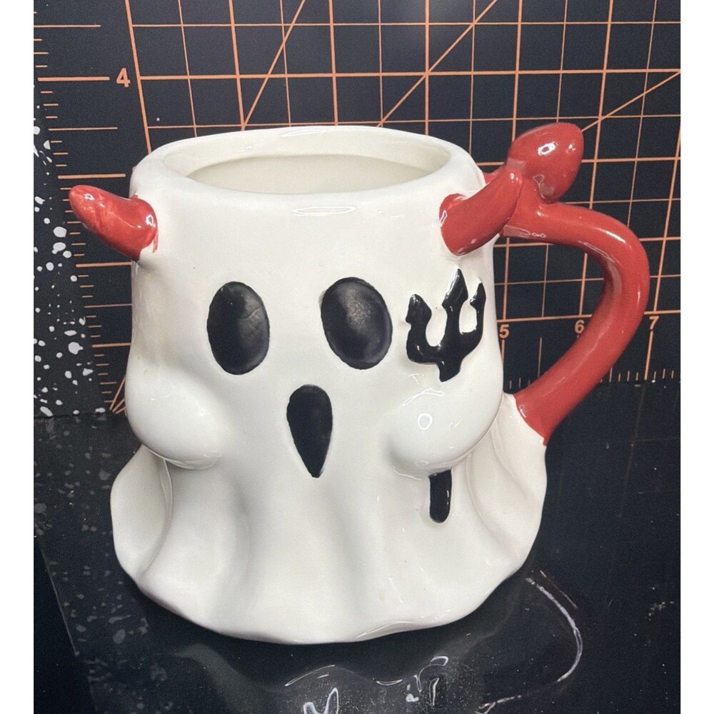 Ghost Devil Horn Halloween Mug Red Tail Handle Ceramic Cup Collectible